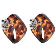 Pendientes diamante hueco 16x14 mm acetato - Marrón terrazo - Negro x2