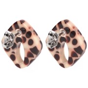 Pendientes diamante hueco acetato 16x14 mm - Marrón jaspeado - Crema x2