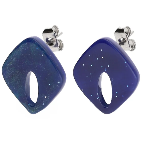 Pendientes de diamantes huecos 16x14 mm acrílico - Azul medianoche jaspeado purpurina x2