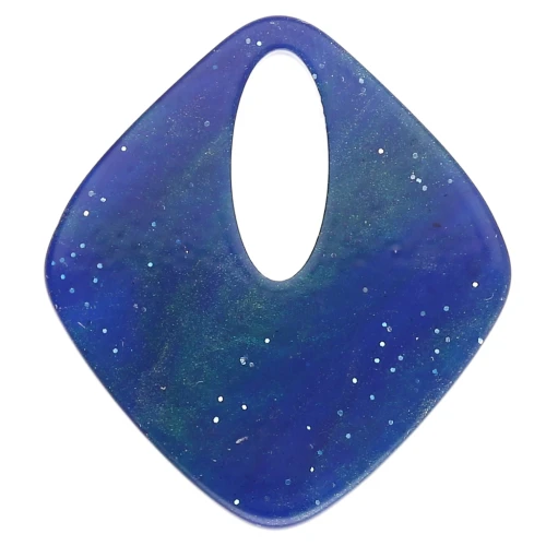 Colgante acrílico diamante hueco 28x25 mm - Azul medianoche jaspeado purpurina x1