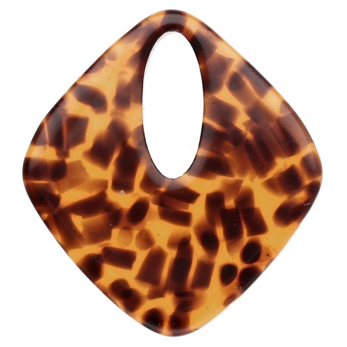 Colgante Acetato Diamante Hueco 28x25 mm - Marrón Terrazo - Negro x1