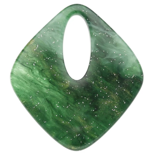 Colgante acrílico diamante hueco 28x25 mm - Brillo jaspeado verde oscuro x1