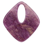 Colgante acrílico hueco en forma de diamante 28x25 mm - Violeta jaspeado purpurina x1
