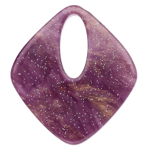 Colgante acrílico hueco en forma de diamante 28x25 mm - Violeta jaspeado purpurina x1