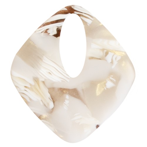 Colgante acetato diamante hueco 28x25 mm - Marfil jaspeado - Beige oscuro x1