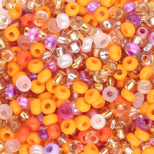 Cuentas de Rocalla Preciosa 8/0, 3 mm - Mezcla naranja y rosa, 20 g