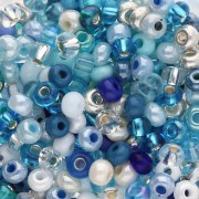 Cuentas de Rocalla Preciosa 6/0, 4 mm - Mezcla de blanco nacarado y azul - 20 g