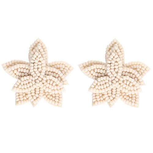 Pendientes flor con cuentas 42 mm - Beige x2