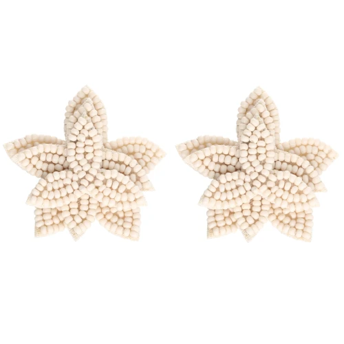 Pendientes flor con cuentas 42 mm - Beige x2