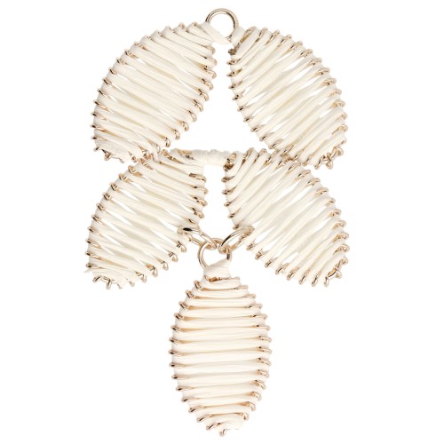 Colgante hoja 68x40 mm en rafia y latón - Crudo - Dorado x1