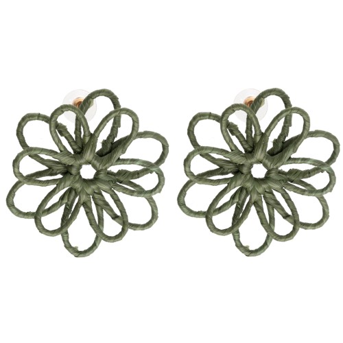 Pendientes flor del hilo - Volumen 3D - 50x45 mm en rafia - Caqui x2