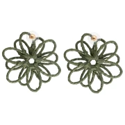 Pendientes flor del hilo - Volumen 3D - 50x45 mm en rafia - Caqui x2