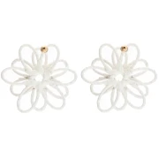 Pendientes flor del hilo - Volumen 3D - 50x45 mm en rafia - Crudo x2