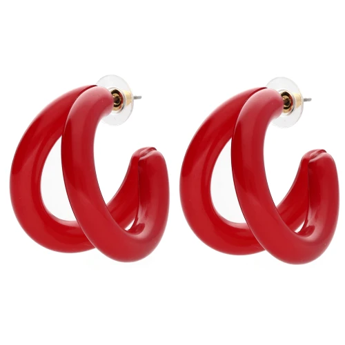 Pendientes de aro de resina de doble hilo de 35,5 mm - Rojo x2