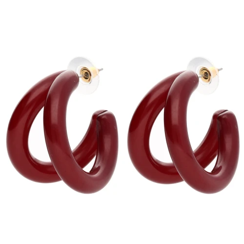 Pendientes de aro doble 35,5 mm resina - Burdeos x2