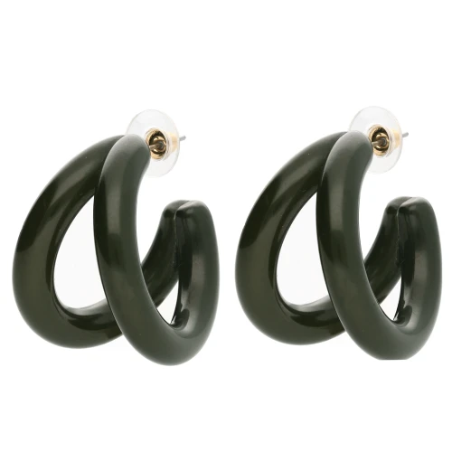 Pendientes de aro doble 35,5 mm resina - Verde oscuro x2