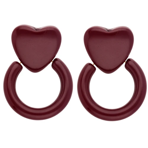 Pendientes corazón y aro de resina 49x35 mm - Burdeos x2