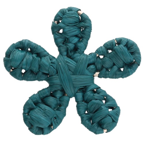 Colgante flor rafia 31 mm - Azul pato x1