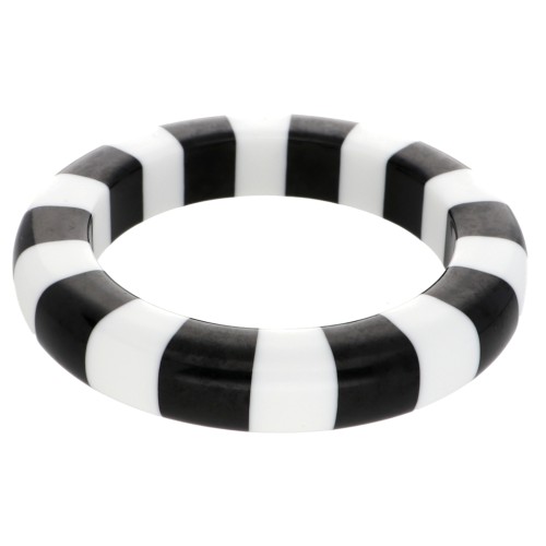 Pulsera de cuentas de resina opaca de 66 mm de grosor - Blanco - Negro x1