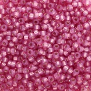 Cuentas Rocalla Miyuki 11/0 645 - Teñidas en rosa oscuro con ribete plateado, color alabastro x 8 g