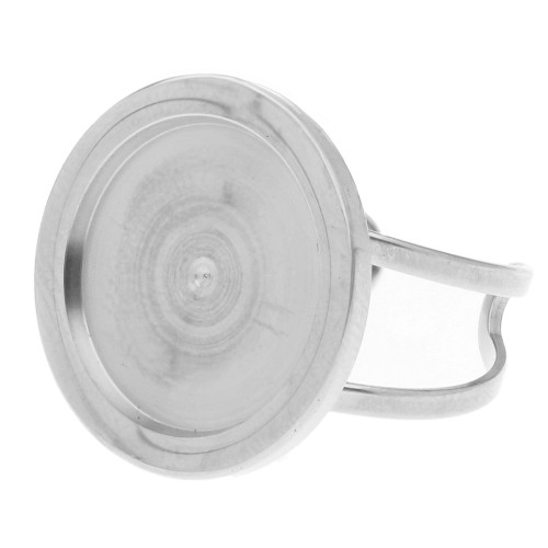 Anillo ajustable para cabujón de 15 mm - Talla 46 a 56 - Acero inoxidable 316L x1