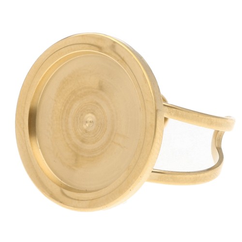 Anillo ajustable para cabujón de 15 mm - Talla 46 a 56 - Acero inoxidable 316L dorado x1
