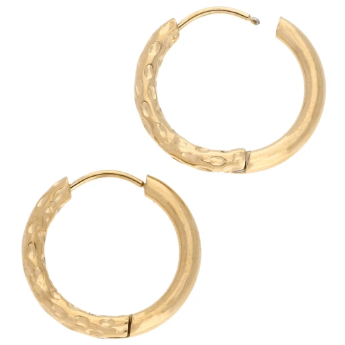 Pendientes de aro redondo martillado reversible 19 mm 2,5 mm de alambre Acero inoxidable 316L y chapado en oro 201 x2
