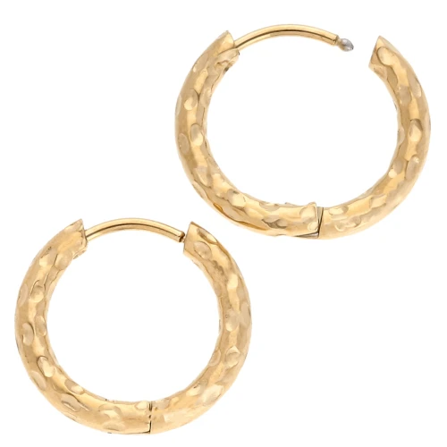 Pendientes de aro redondo martillado 17 mm - alambre de 2,5 mm - acero inoxidable 316L y chapado en oro 201 x2
