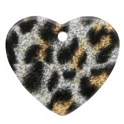 Colgante Corazón Acetato 21x18 mm - Negro - Glitter Leopardo Amarillo x1