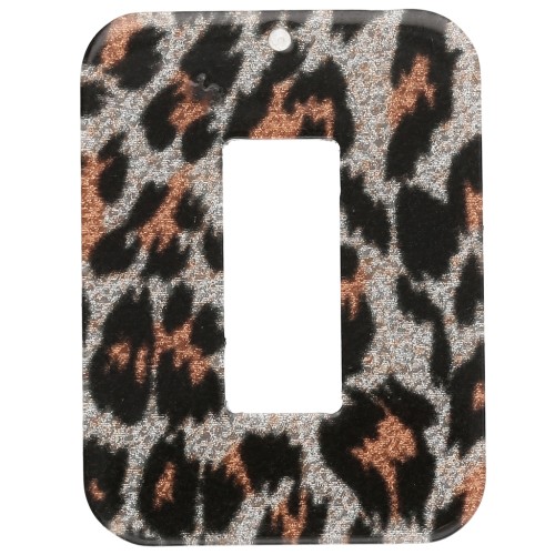 Colgante Acrílico Rectángulo Hueco 40x30 mm - Leopardo Negro Purpurina - Naranja
