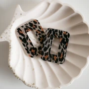 Colgante Acrílico Rectángulo Hueco 40x30 mm - Leopardo Negro Purpurina - Naranja