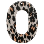 Colgante Hueco Ovalado de Acetato 47x34 mm - Leopardo Negro Purpurina - Naranja x1