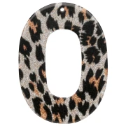 Colgante Hueco Ovalado de Acetato 47x34 mm - Leopardo Negro Purpurina - Naranja x1
