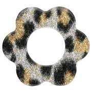 Colgante Flor de Acetato 18 mm - Negro - Glitter Leopardo Amarillo x1