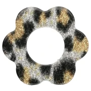 Colgante Flor de Acetato 18 mm - Negro - Glitter Leopardo Amarillo x1