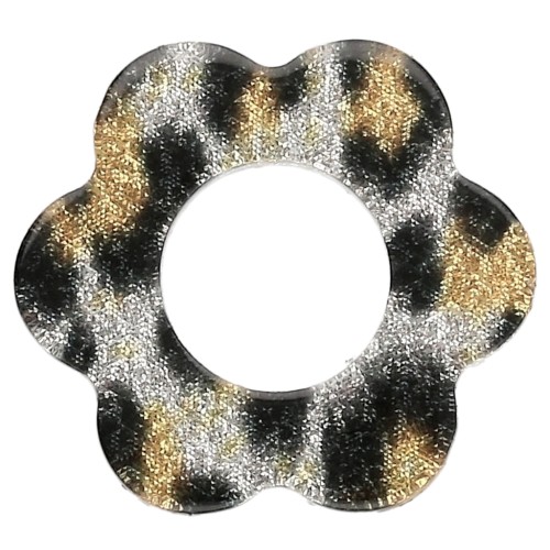 Colgante Flor de Acetato 18 mm - Negro - Glitter Leopardo Amarillo x1