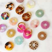 Colgante Donuts de acetato de 20 mm - Purpurina de leopardo negro - Naranja x1