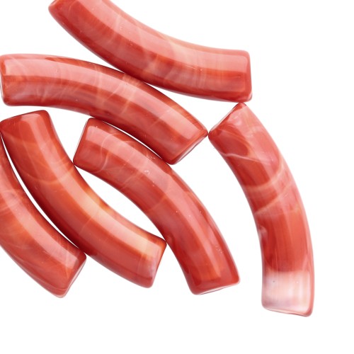 Abalorios tubulares curvados 32x8 mm en acrílico opaco - Terracota jaspeado x6