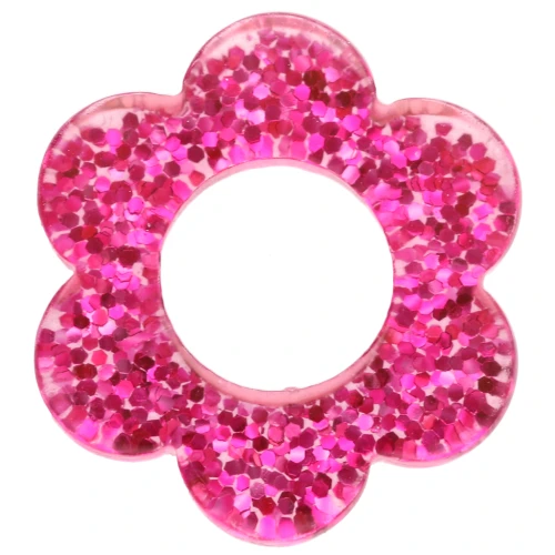 Colgante flor acrílico 14 mm - purpurina fucsia x1