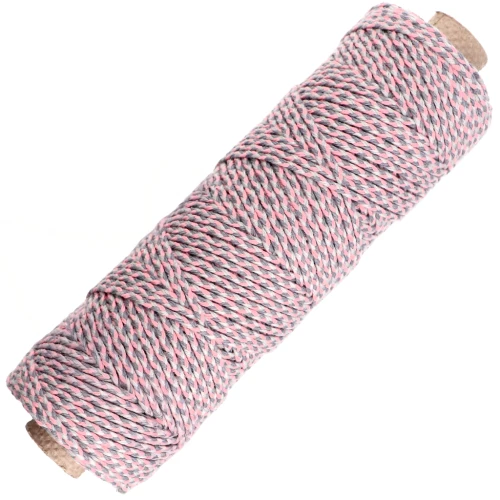 Cordón de algodón trenzado de 2,5 mm - made in France - Rosa claro - Gris x100m