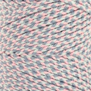 Cordón de algodón trenzado de 2,5 mm - made in France - Rosa claro - Gris x100m