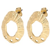 Pendientes Ovalados Huecos Texturizados 23x16 mm 3 agujeros - Dorado Fino x2