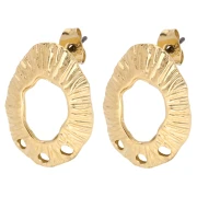 Pendientes Ovalados Huecos Texturizados 23x16 mm 3 agujeros - Dorado Fino x2