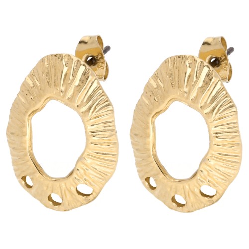 Pendientes Ovalados Huecos Texturizados 23x16 mm 3 agujeros - Dorado Fino x2