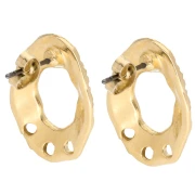 Pendientes Ovalados Huecos Texturizados 23x16 mm 3 agujeros - Dorado Fino x2