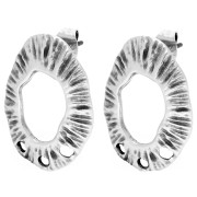 Pendientes ovalados con textura hueca 23x16mm 3 agujeros Plata de ley envejecida x2