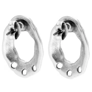 Pendientes ovalados con textura hueca 23x16mm 3 agujeros Plata de ley envejecida x2