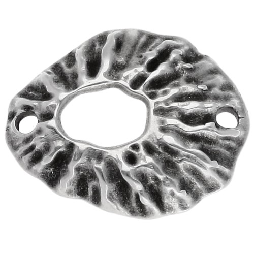 Separador oval hueco texturado 19,5x16 mm - Chapa de plata fina envejecida x1