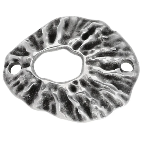 Separador oval hueco texturado 19,5x16 mm - Chapa de plata fina envejecida x1