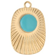 Colgante rectángulo étnico 26x17,5 mm resina epoxi - Dorado con oro fino - Turquesa